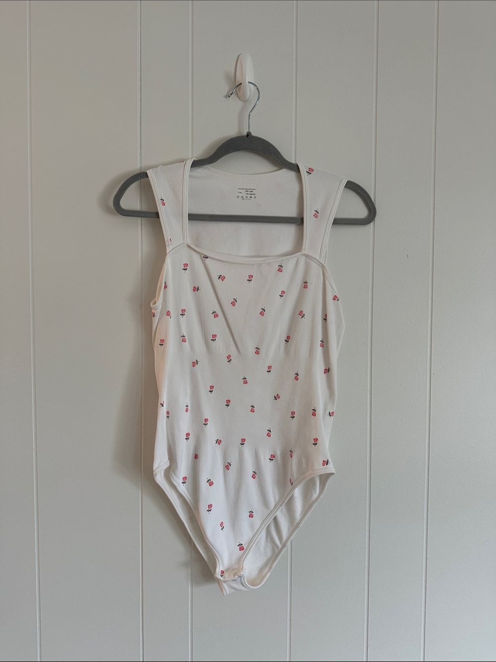 Cream Floral-Print Ribbed Bodysuit